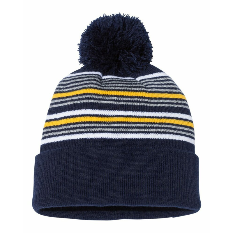12" Striped Pom-Pom Cuffed Beanie Thumbnail
