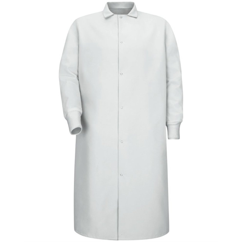 Gripper-Front Pocketless Butcher Coat With Knit Cuffs Thumbnail
